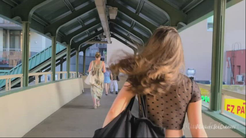 Braless sweet Flashing Outdoor Public See Through Clothing Stranger unclothed r/CaughtPublic Porn GIF