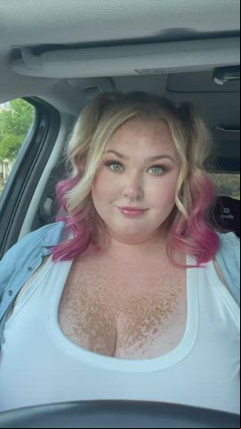 BBW giant titties Car Freckles beautiful lovely red hair Titty Drop Porn GIF